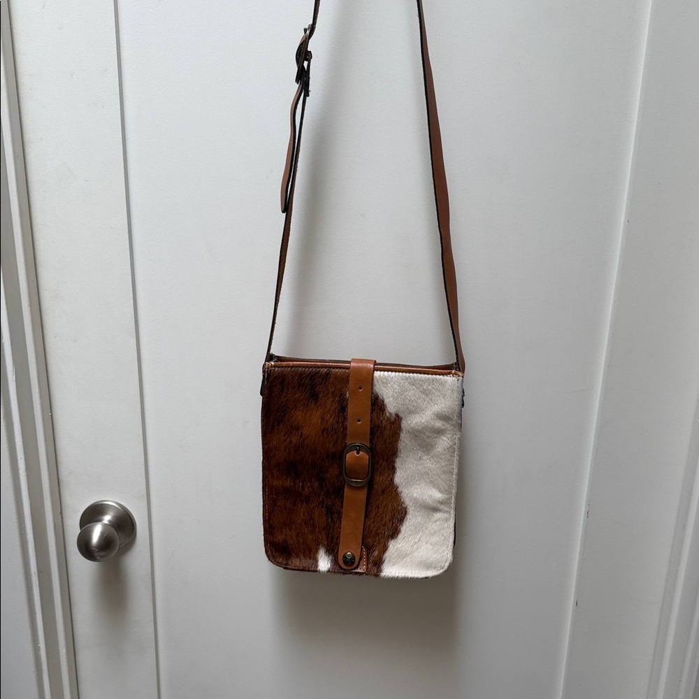 Patricia Nash Brown Western Cowhide Leather Messenger Bag
